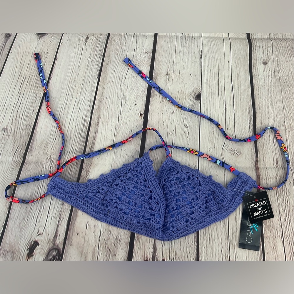 CALIFORNIA WAVES - Junior's Crochet Bikini Top, Small, Light Blue, NWT - Picture 2 of 2